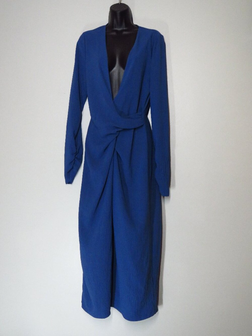 Tyche Matte Crepe Long Sleeve Wrap Dress Blue Large